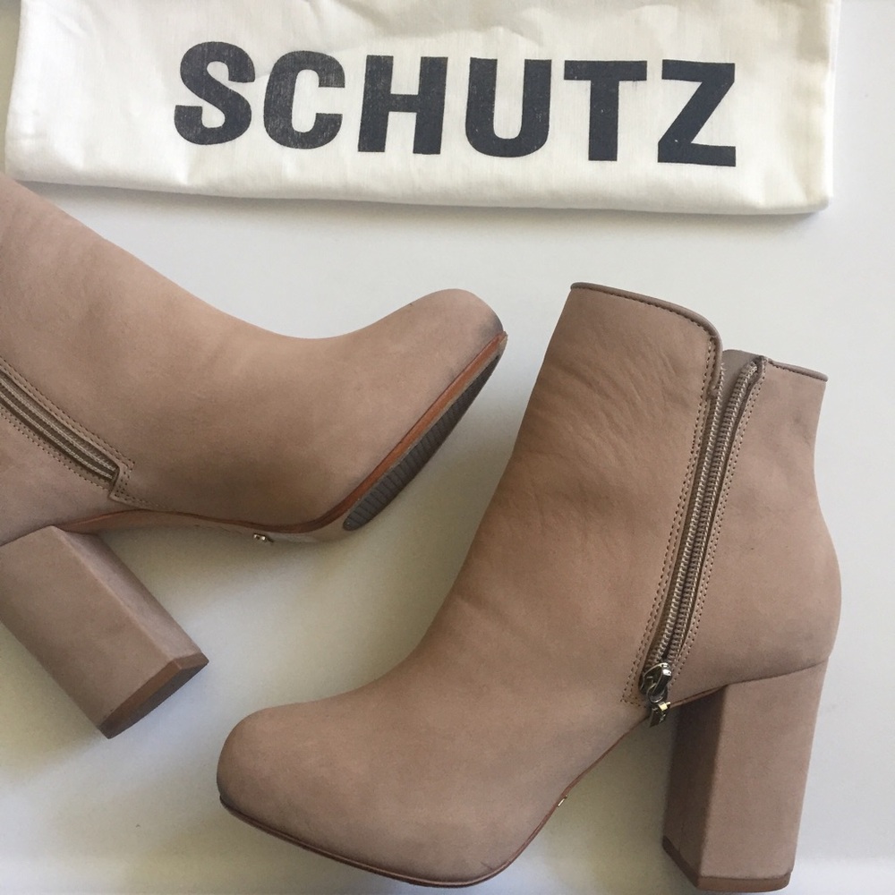 Schutz Leather Sole Cibby Suede Booties ZipClosure